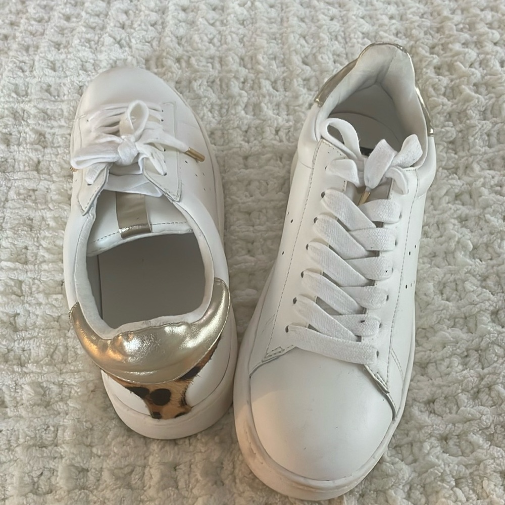White House Black Market White/Gold and Cheetah size 6 sneakers